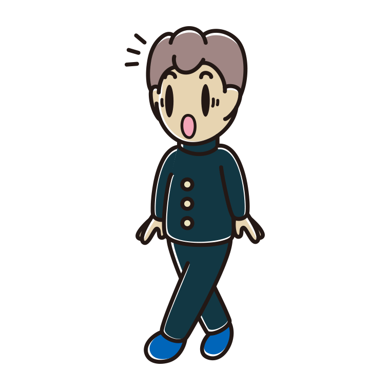歩いていて驚く男子中学生のイラスト【色あり、背景なし】透過PNG