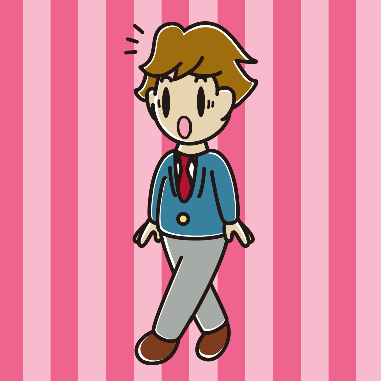 歩いていて驚く男子高校生のイラスト【色、背景あり】PNG