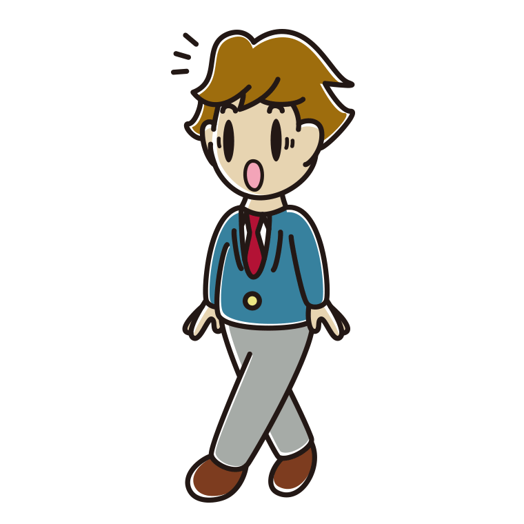歩いていて驚く男子高校生のイラスト【色あり、背景なし】透過PNG