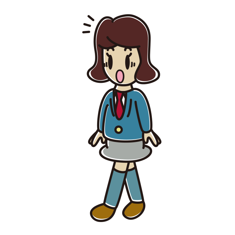 歩いていて驚く女子高校生のイラスト【色あり、背景なし】透過PNG