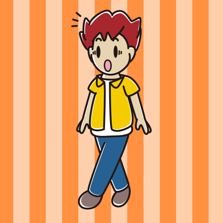 歩いていて驚く男子大学生のイラスト【色、背景あり】PNG