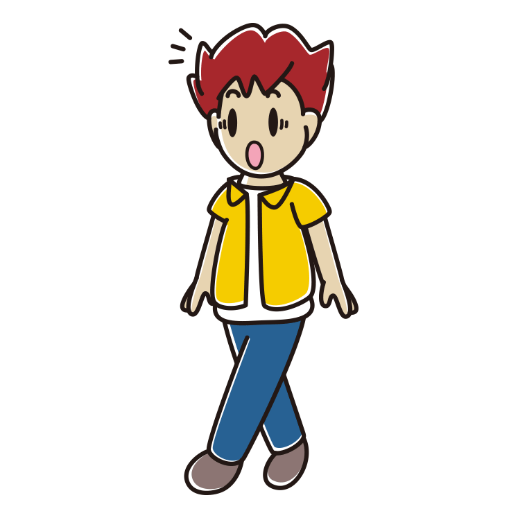 歩いていて驚く男子大学生のイラスト【色あり、背景なし】透過PNG