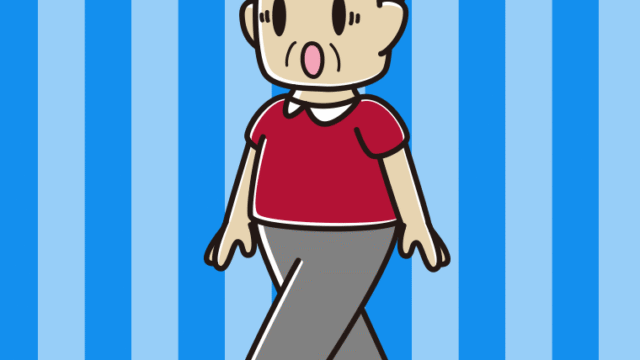 歩いていて驚くおじさんのイラスト【色、背景あり】PNG