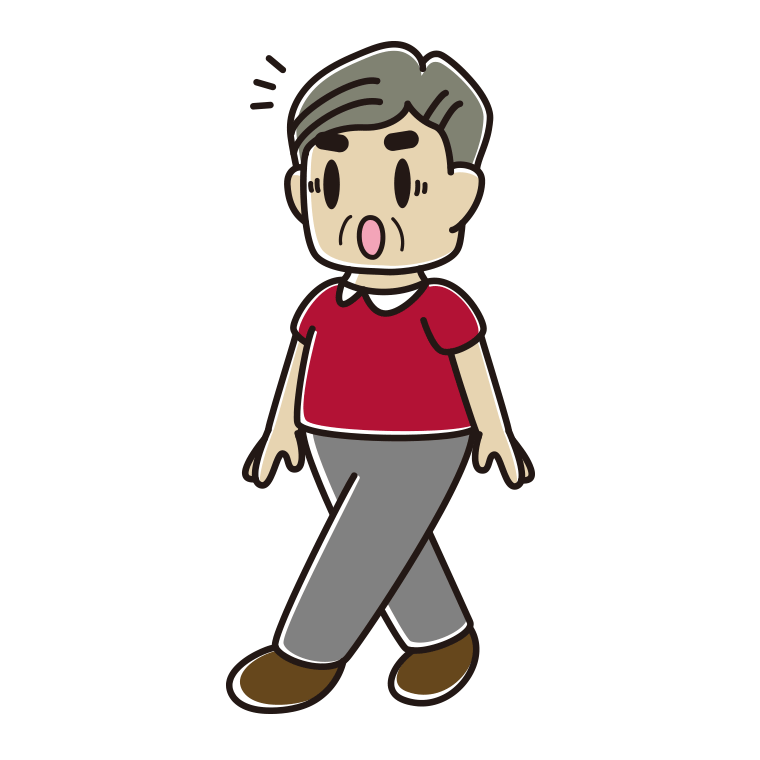 歩いていて驚くおじさんのイラスト【色あり、背景なし】透過PNG