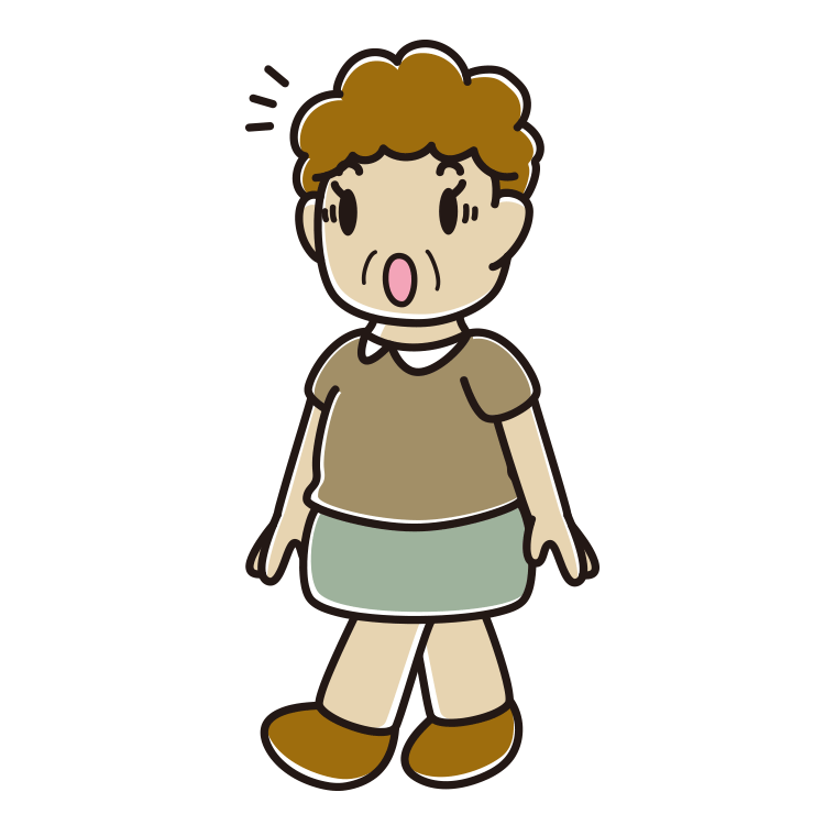 歩いていて驚くおばさんのイラスト【色あり、背景なし】透過PNG