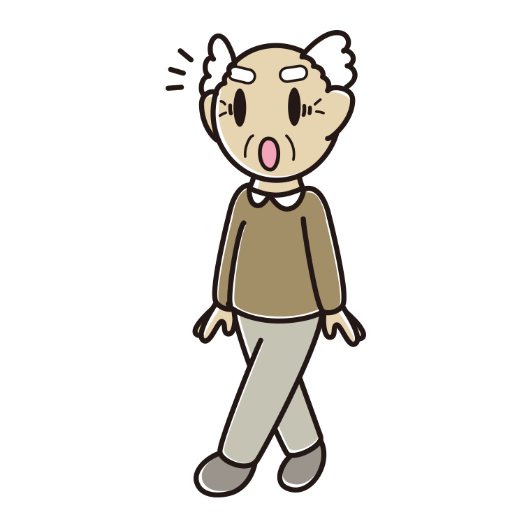 歩いていて驚くおじいさんのイラスト【色あり、背景なし】透過PNG