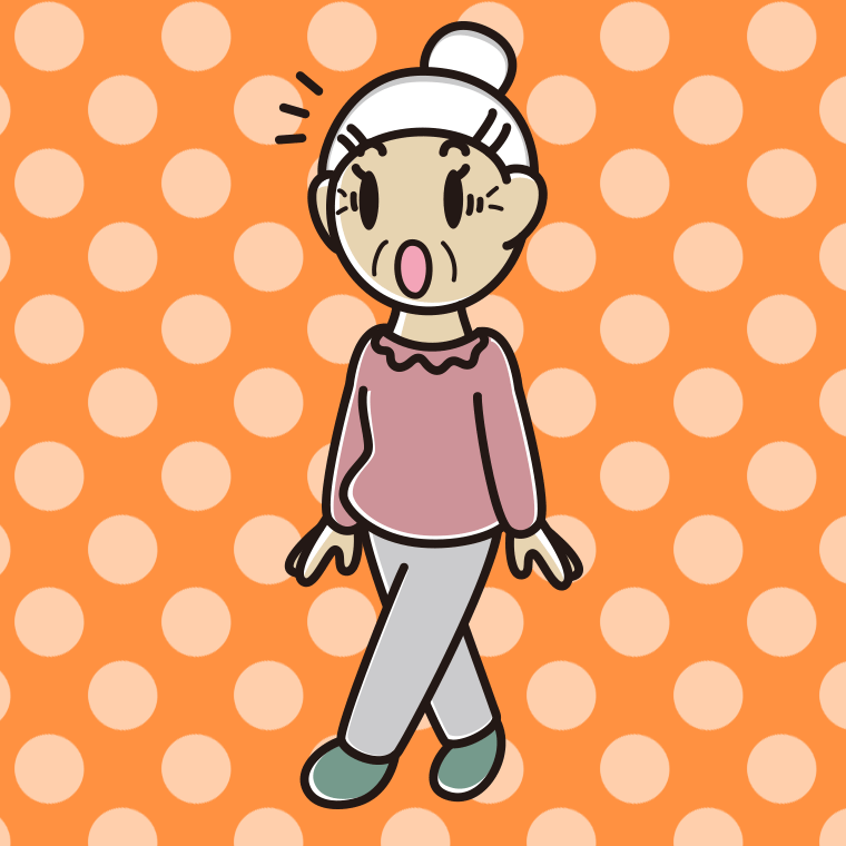 歩いていて驚くおばあさんのイラスト【色、背景あり】PNG