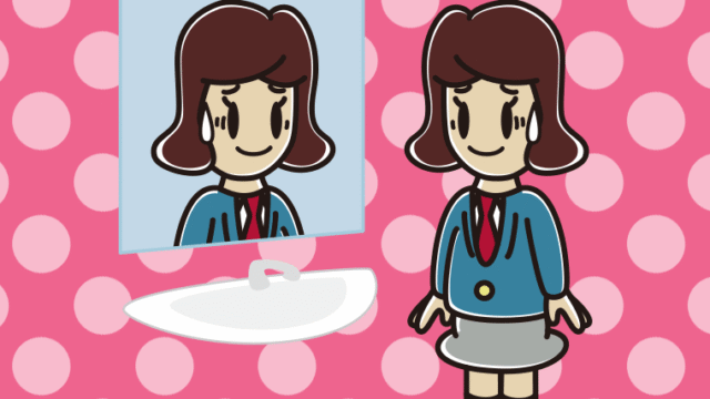 鏡を見て苦笑いする女子高校生のイラスト【色、背景あり】PNG