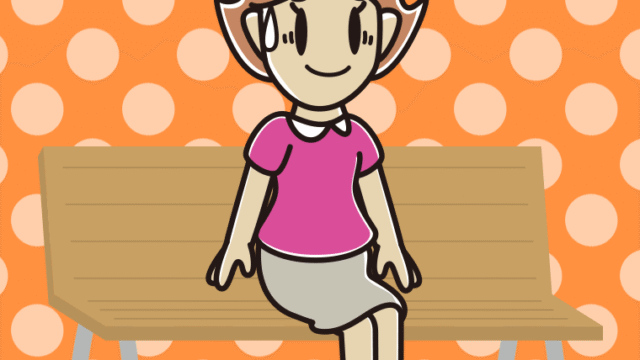 ベンチで苦笑いする女性のイラスト【色、背景あり】PNG