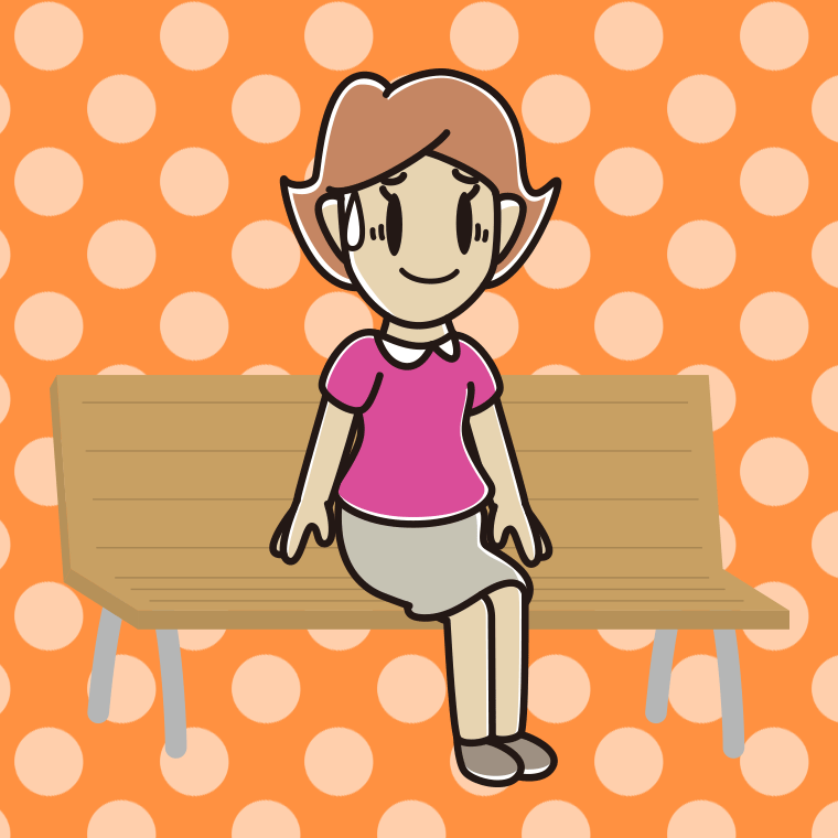 ベンチで苦笑いする女性のイラスト【色、背景あり】PNG