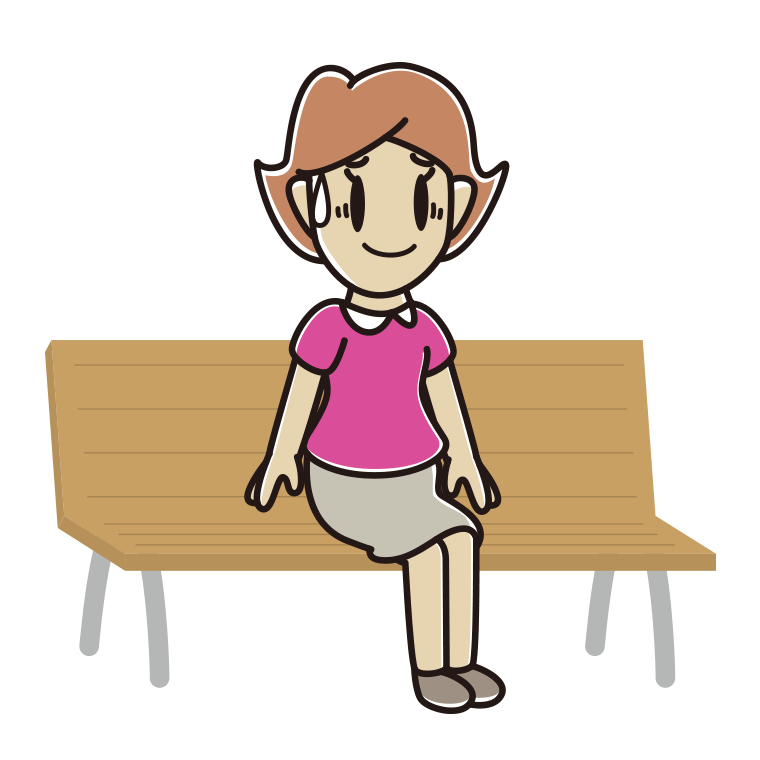 ベンチで苦笑いする女性のイラスト【色あり、背景なし】透過PNG