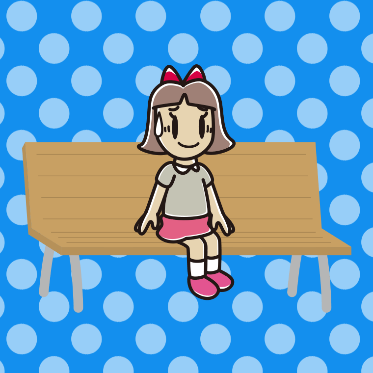 ベンチで苦笑いする小学生女子のイラスト【色、背景あり】PNG