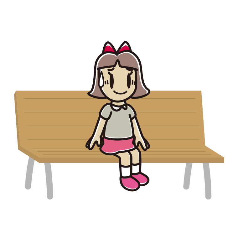 ベンチで苦笑いする小学生女子のイラスト【色あり、背景なし】透過PNG