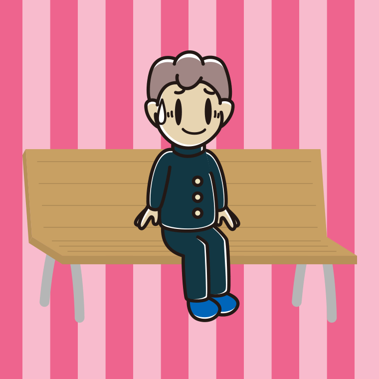 ベンチで苦笑いする男子中学生のイラスト【色、背景あり】PNG