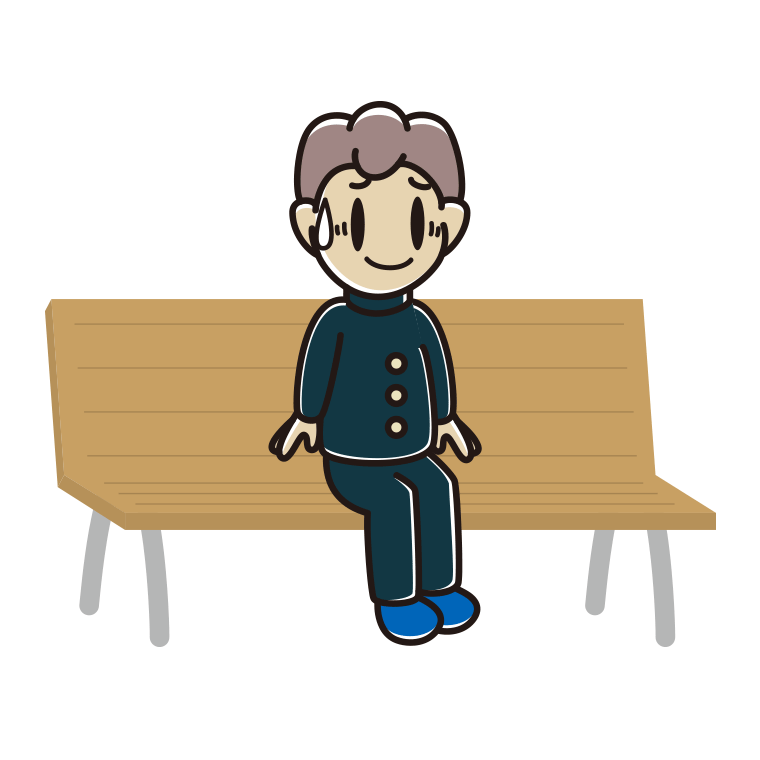 ベンチで苦笑いする男子中学生のイラスト【色あり、背景なし】透過PNG