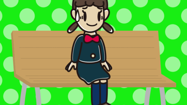 ベンチで苦笑いする女子中学生のイラスト【色、背景あり】PNG