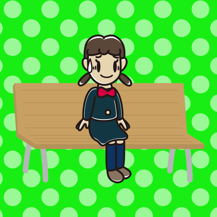 ベンチで苦笑いする女子中学生のイラスト【色、背景あり】PNG