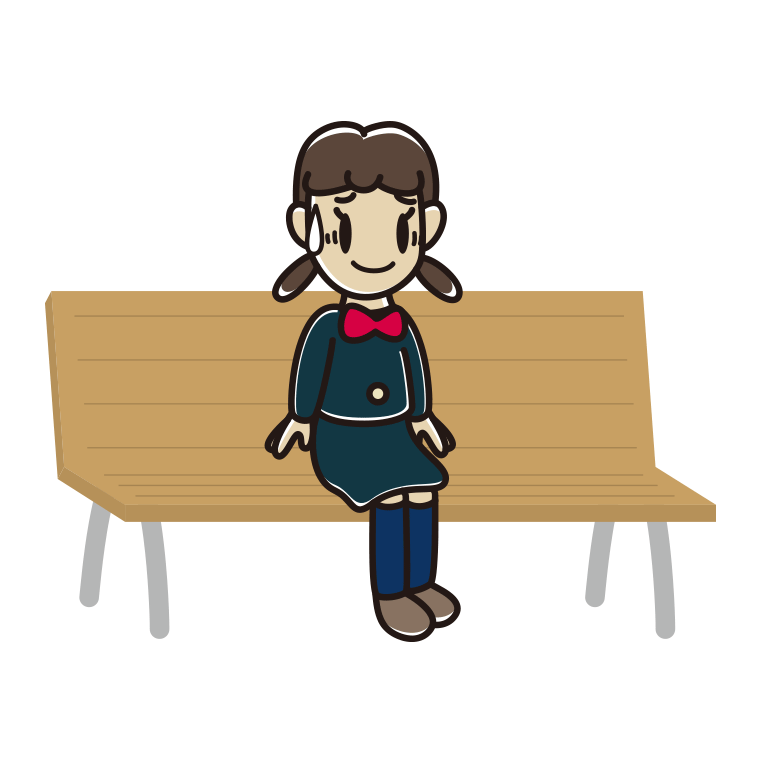 ベンチで苦笑いする女子中学生のイラスト【色あり、背景なし】透過PNG