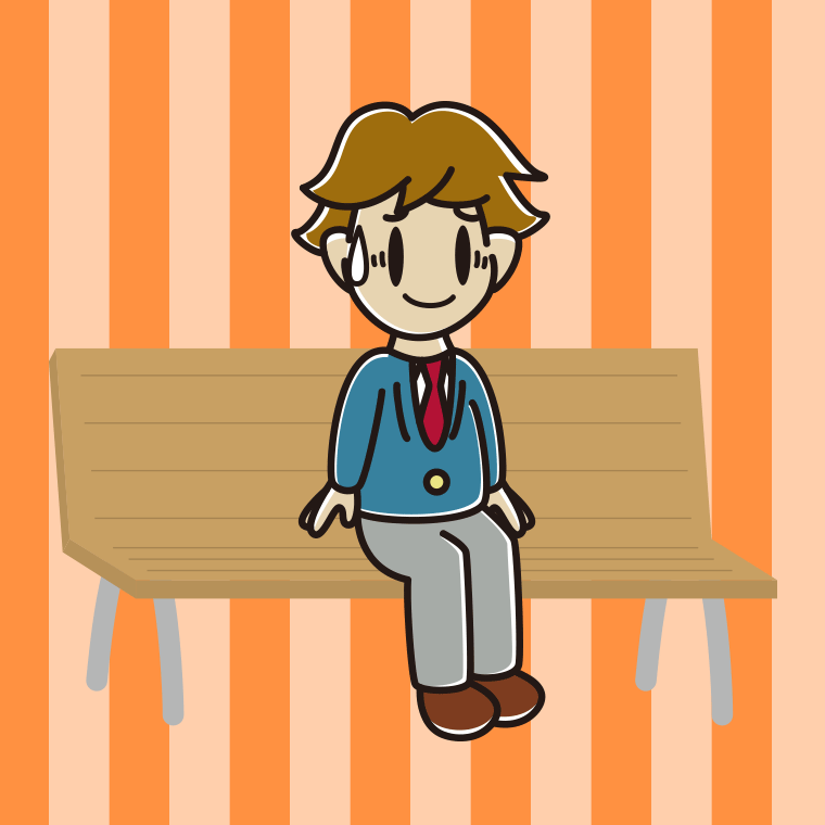 ベンチで苦笑いする男子高校生のイラスト【色、背景あり】PNG