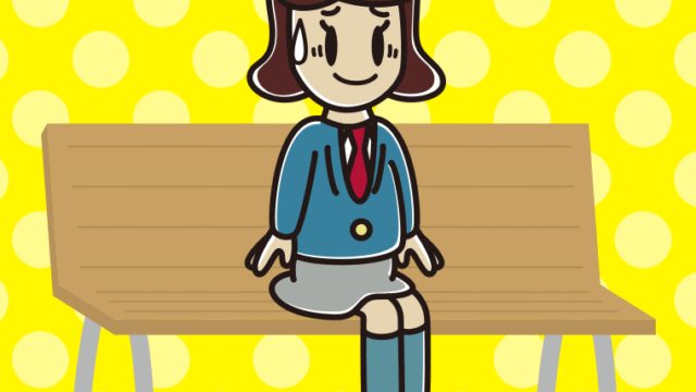 ベンチで苦笑いする女子高校生のイラスト【色、背景あり】PNG