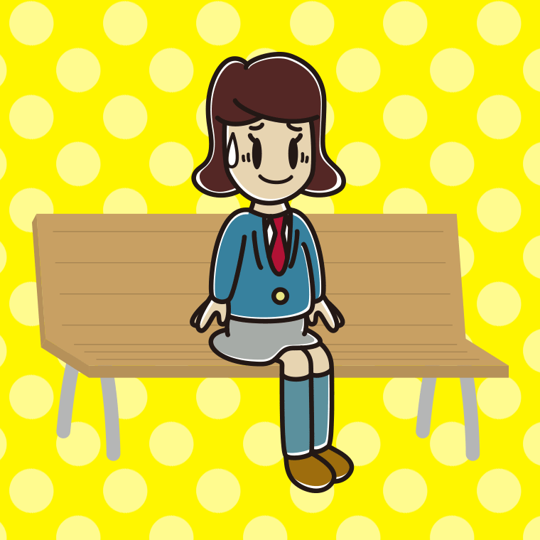 ベンチで苦笑いする女子高校生のイラスト【色、背景あり】PNG