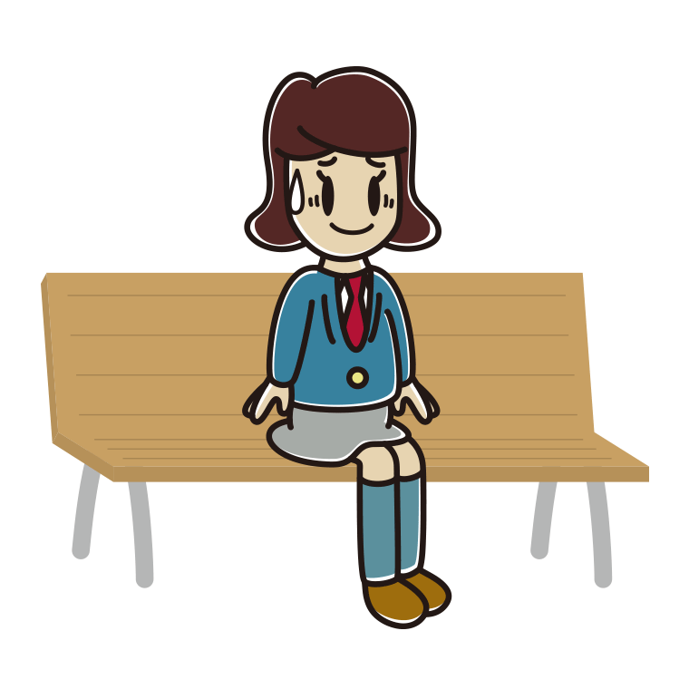 ベンチで苦笑いする女子高校生のイラスト【色あり、背景なし】透過PNG