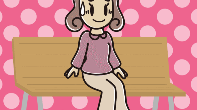 ベンチで苦笑いする女子大学生のイラスト【色、背景あり】PNG