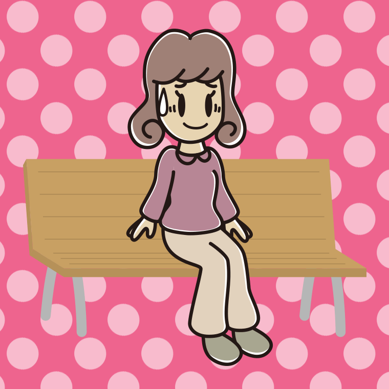 ベンチで苦笑いする女子大学生のイラスト【色、背景あり】PNG