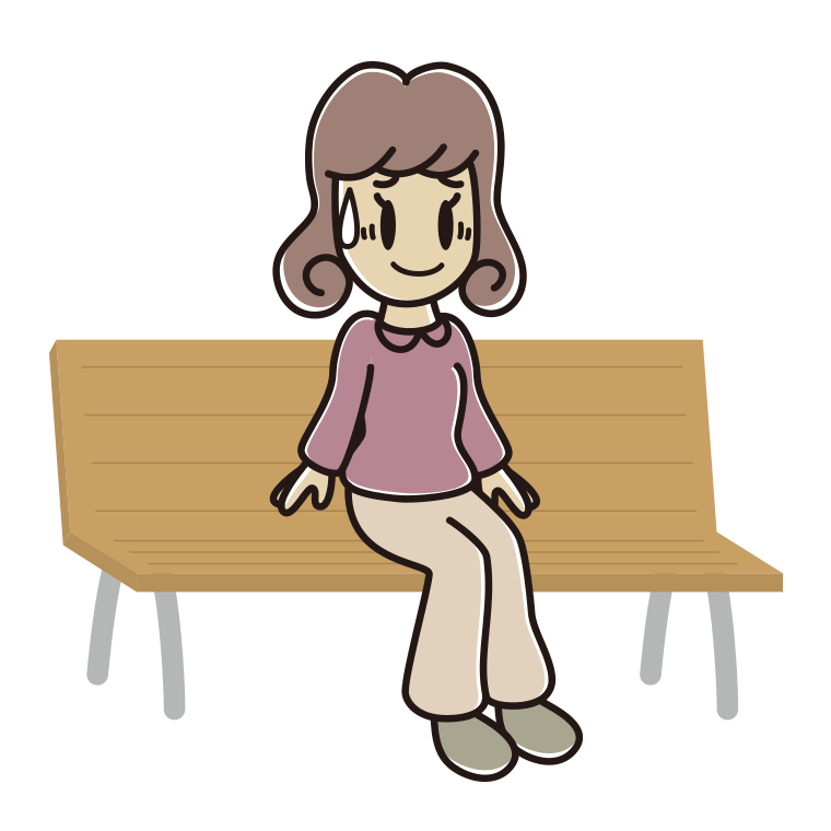 ベンチで苦笑いする女子大学生のイラスト【色あり、背景なし】透過PNG