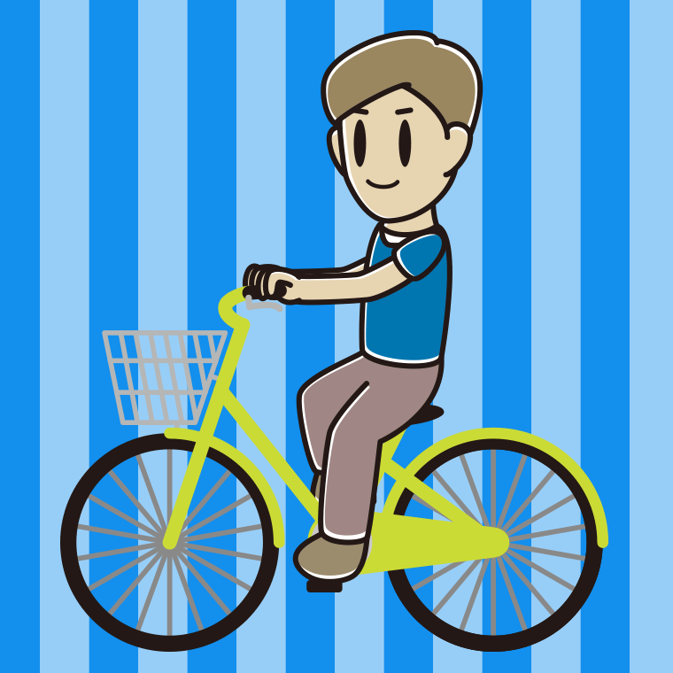 自転車に乗る男性のイラスト【色、背景あり】PNG