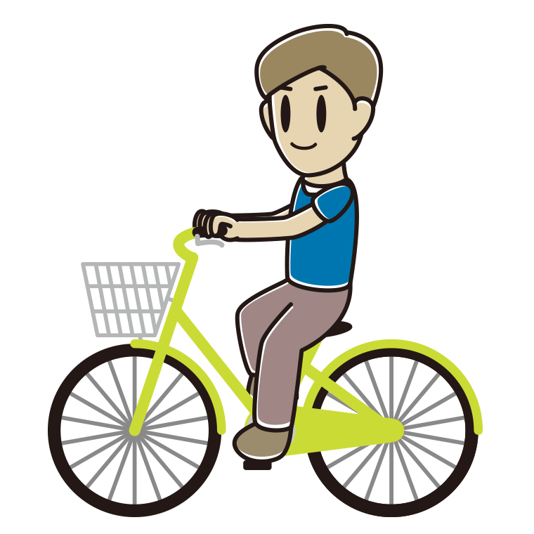 自転車に乗る男性のイラスト【色あり、背景なし】透過PNG