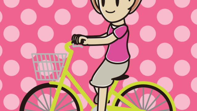 自転車に乗る女性のイラスト【色、背景あり】PNG