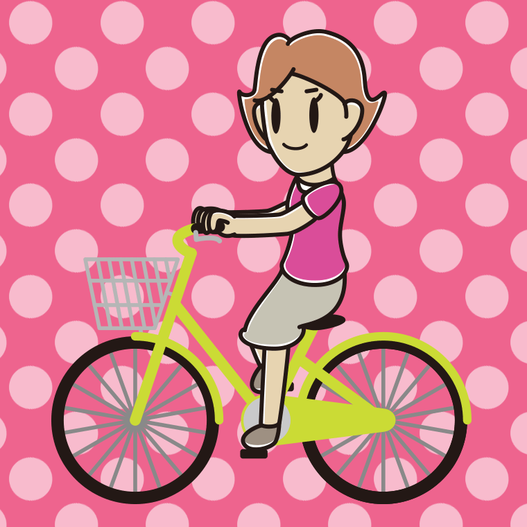 自転車に乗る女性のイラスト【色、背景あり】PNG