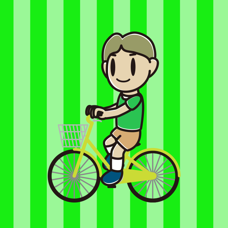 自転車に乗る小学生男子のイラスト【色、背景あり】PNG