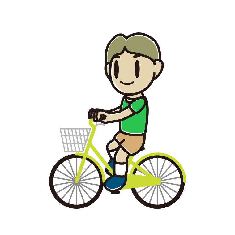 自転車に乗る小学生男子のイラスト【色あり、背景なし】透過PNG