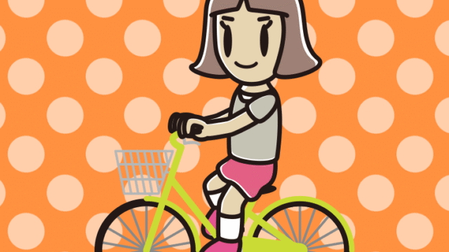 自転車に乗る小学生女子のイラスト【色、背景あり】PNG