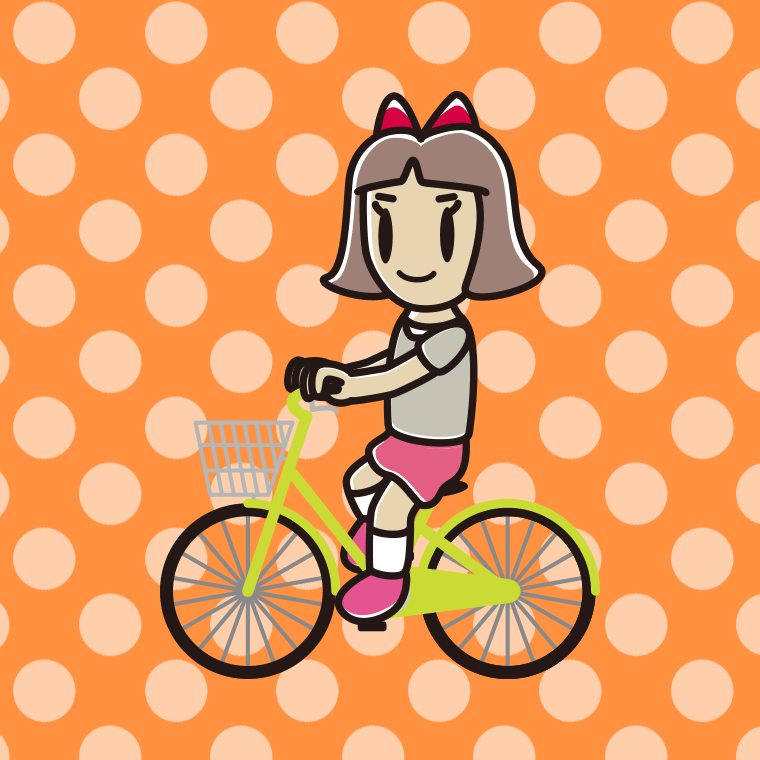 自転車に乗る小学生女子のイラスト【色、背景あり】PNG
