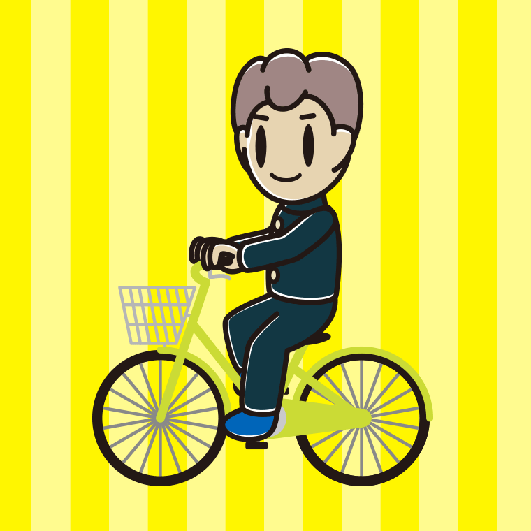 自転車に乗る男子中学生のイラスト【色、背景あり】PNG