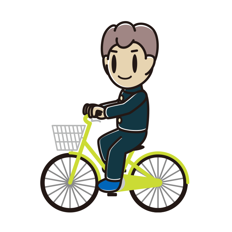自転車に乗る男子中学生のイラスト【色あり、背景なし】透過PNG