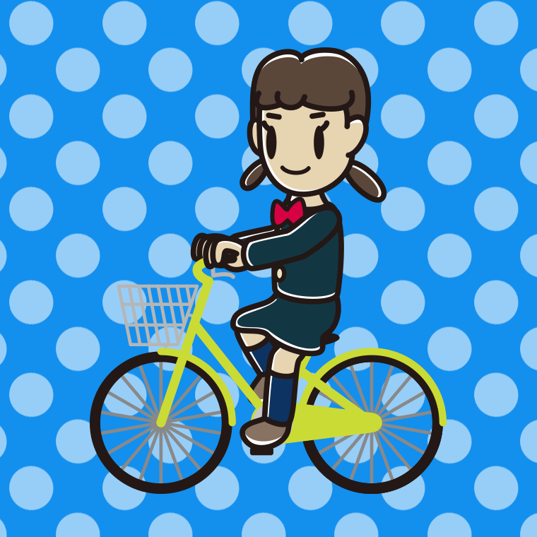 自転車に乗る女子中学生のイラスト【色、背景あり】PNG