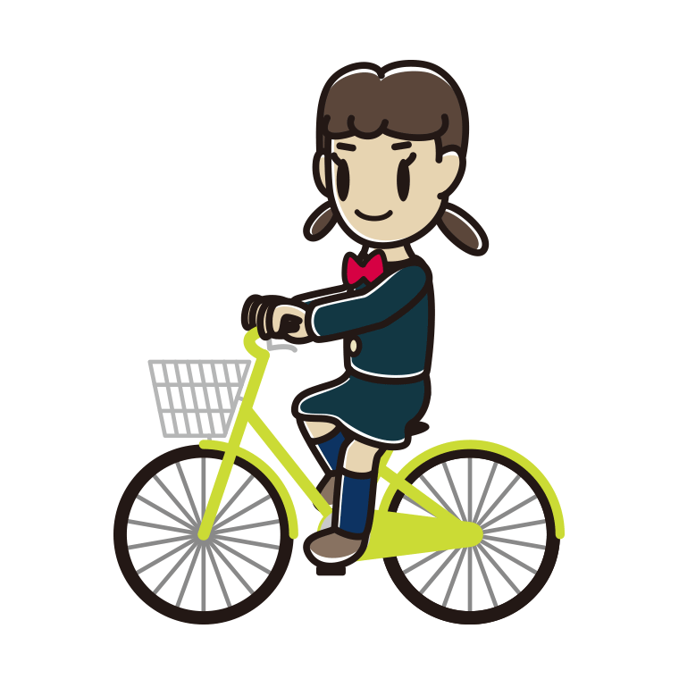 自転車に乗る女子中学生のイラスト【色あり、背景なし】透過PNG