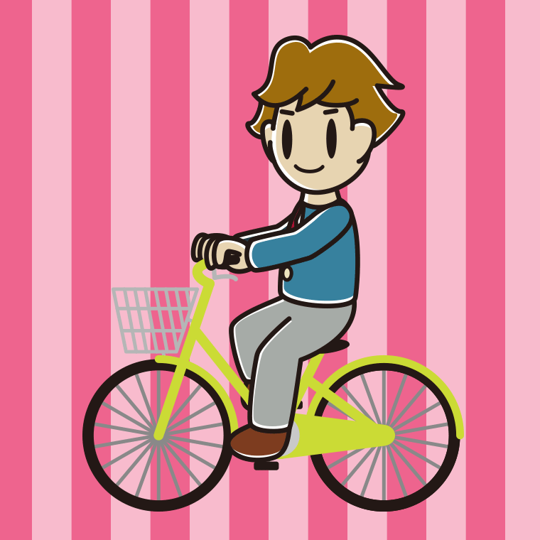 自転車に乗る男子高校生のイラスト【色、背景あり】PNG