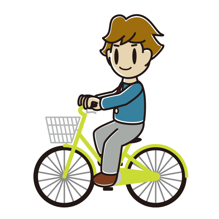 自転車に乗る男子高校生のイラスト【色あり、背景なし】透過PNG
