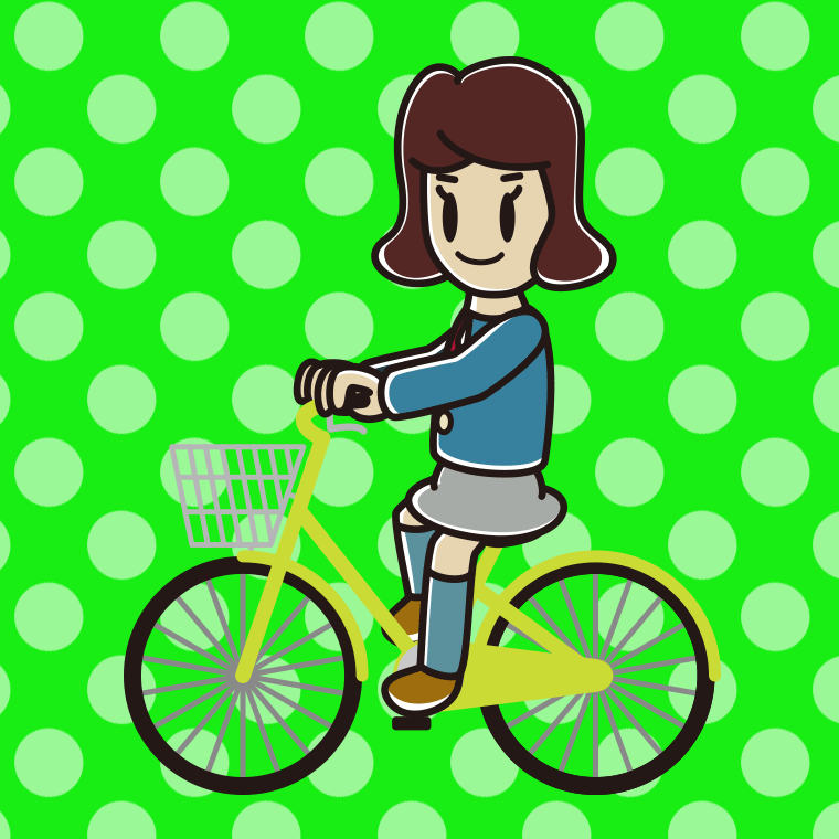 自転車に乗る女子高校生のイラスト【色、背景あり】PNG