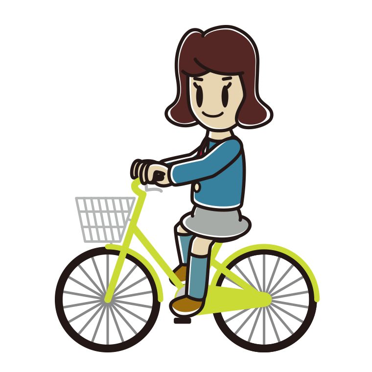自転車に乗る女子高校生のイラスト【色あり、背景なし】透過PNG