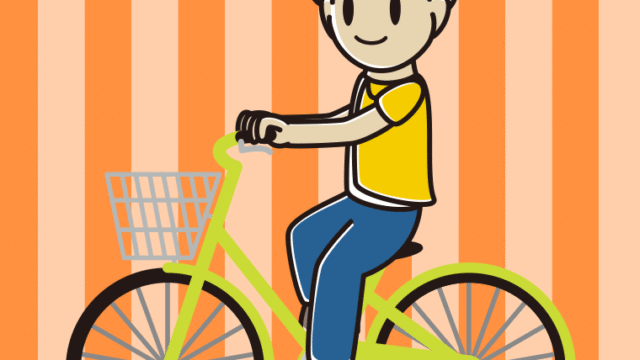 自転車に乗る男子大学生のイラスト【色、背景あり】PNG