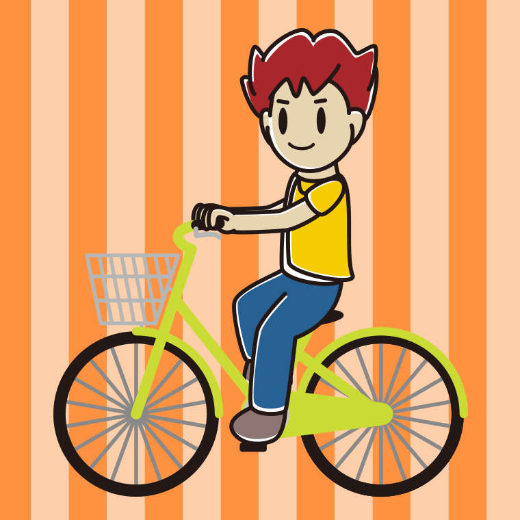 自転車に乗る男子大学生のイラスト【色、背景あり】PNG