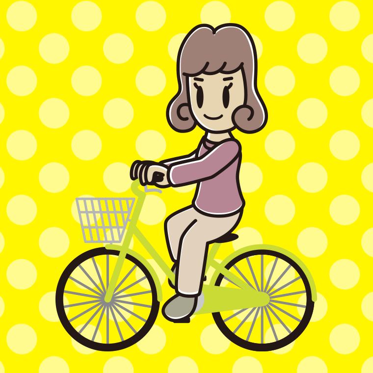自転車に乗る女子大学生のイラスト【色、背景あり】PNG