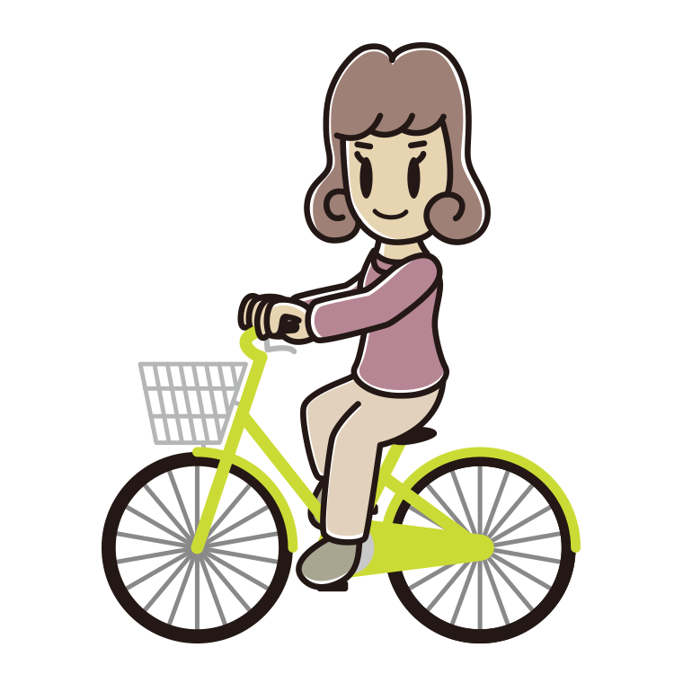 自転車に乗る女子大学生のイラスト【色あり、背景なし】透過PNG