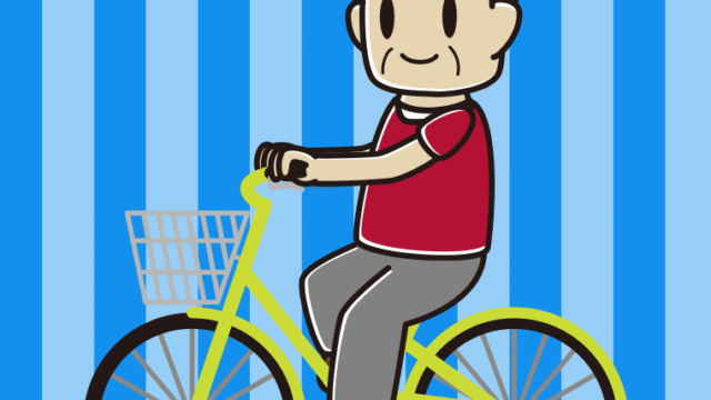 自転車に乗るおじさんのイラスト【色、背景あり】PNG